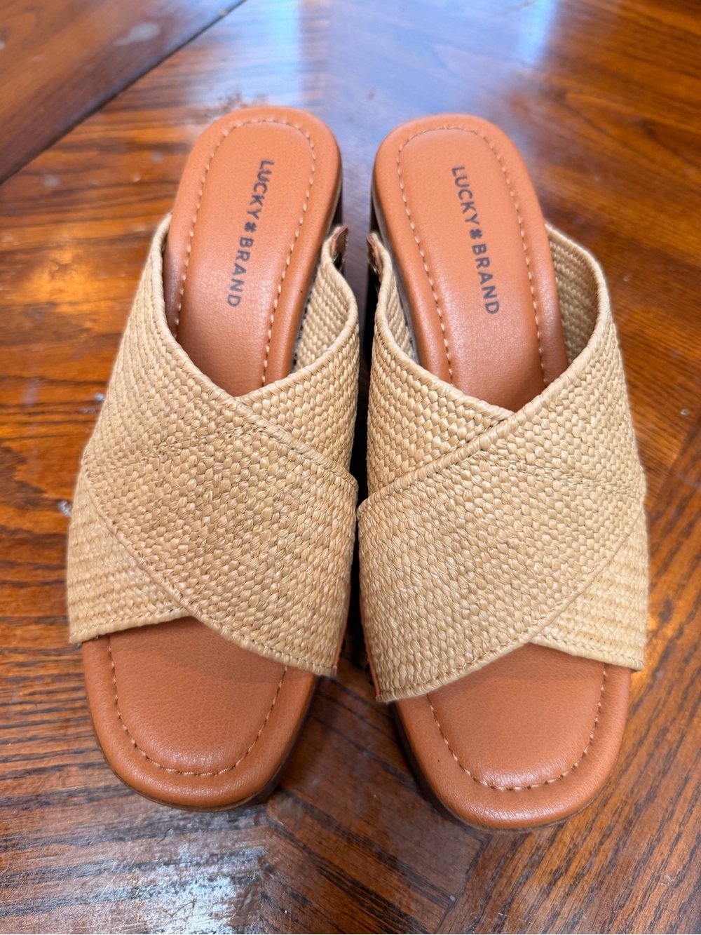 Lucky Brand Tan Woven Crisscross Slide Mules